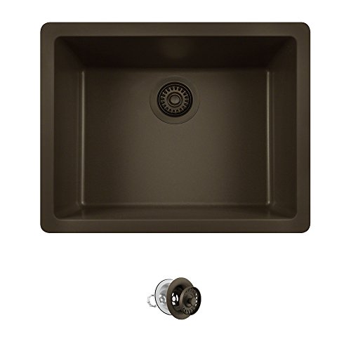 Mr Direct 808-M-Cst Mocha Dual-Mount Granite 21-5/8 In. Single Bowl Kitchen Sink Matching Strainer, 1 Colored Strainer #TOP30