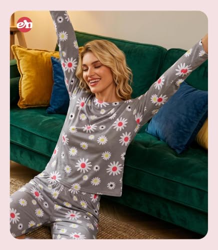 Image of ENJOYNIGHT Womens Pajama Set Cotton Pjs Long Sleeve Sleepwear with Pockets