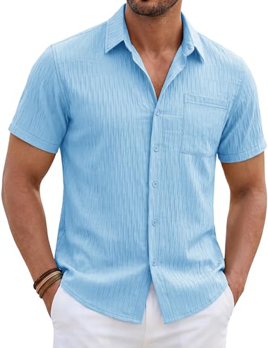TACVASEN Hemd Herren Kurzarm Sommerhemd Freizei Strand Button down Leichtes Hemden Regular fit Strukturiert Kurzarm Shirt