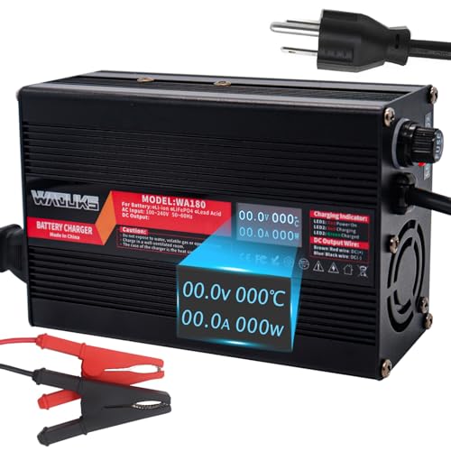 WAOUKS 14.6V 10A LiFePO4 Battery Charger Used for 4S 12V 12.8V 14.4V LiFePO4 Battery with Output Alligator Clip