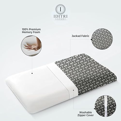 Image of Ultra Slim Sleeping Pillow, Gray Geometric Memory Foam for Spinal Health, Breathable Jacquard Fabric Cover, Orthopedic Bedding for Stomach and Back Sleepers, Aligned Spine,55x40x5 cm