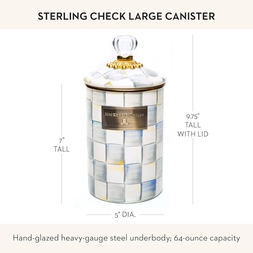 Image of MACKENZIE-CHILDS Enamel Canister, Large, Gray-and-White Sterling Check