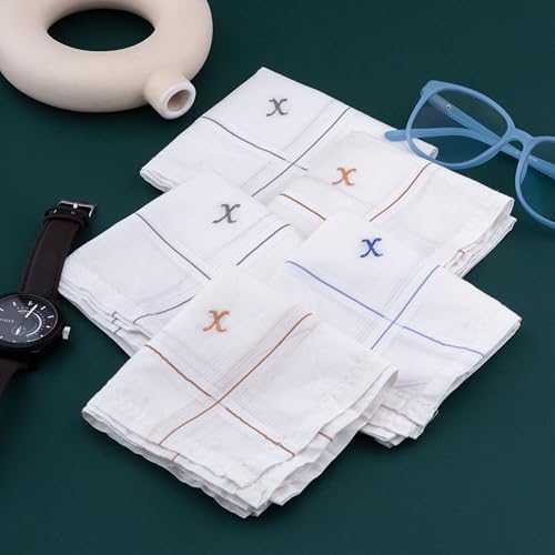 Image of CROSSLINE Men's Initial Monogram (A-Z) Embroidery 100% Pure Cotton Handkerchief | White Base With Colored Border | Handkerchiefs For Men Cotton Soft - (Pack of 5)