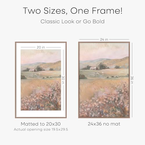 Image of Homeforia 24x36 Picture Frame Mocha, High End Metal 24 x 36 Large Poster Frames with Mat 20 by 30 inch Photo, 24x36 Thin Frame Matted to 20x30 in Print, 36x24 Frame, Tempered Glass, Wall Kit, Set of 1