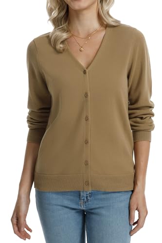 Image of QUALFORT Women's 100% Cotton Lightweight Cardigans Long Sleeve Knitted Button Down Sweater