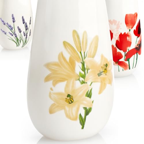 COM-FOUR® 3x Luftbefeuchter Heizung - Heizkörper Luftbefeuchter in weiß - Heizung Wasserverdunster aus Keramik mit verschiedenen Blumenmotiven (3 Stück - Sommerblüten)