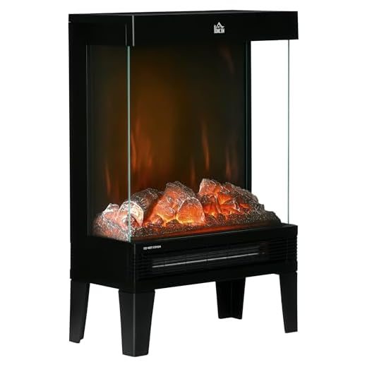 HOMCOM Chimenea Eléctrica 1000W/2000W Chimenea Decorativa de Pie con Llama LED Ajustable Termostato y Protección contra Sobrecalentamiento hasta 15-20 m² Negro
