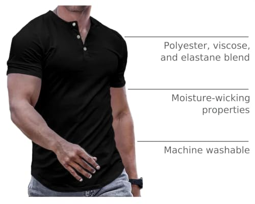 Image of JMIERR Men's Muscle Slim Henley Shirts Crewneck Longline T-Shirt Gym Workout Athletic Shirt Tees with Button