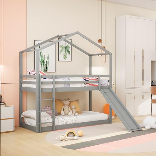 Kinderbett Etagenbett 90x200, Hochbett mit Rutsche, Stockbett Für 2...