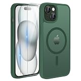 TQIAHF Magnetica Cover per iPhone 15 con 2 Pellicola Vetro Temperato Protezione Schermo Compatibile con Magsafe Case Militare Antiurto Sottile Opaca Telefono Custodia per iPhone 15,Verde