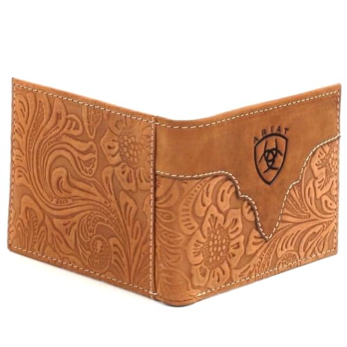 ARIAT Men's Genuine Leather Floral Embossed Bifold Wallet2