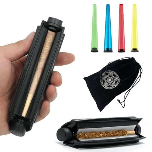 Homefantasy 110mm Macchinetta per Arrotolare Sigarette,Cigarette Rolling Machine,Rollatore Sigarette,Portatile Manuale Roller Tabacco Cone,4 Pezzis Plastica Dura per Sigarette,con Xustodia Nera