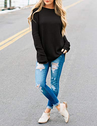 Merokeety Women's Long Sleeve Oversized Crew Neck Solid Color Knit Pullover Sweater Tops #TOP2