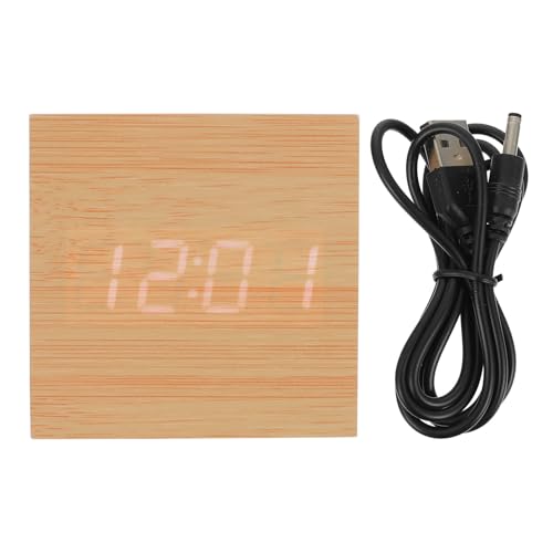 Reloj despertador digital LED madera con termómetro y cable USB para dormitorio 2