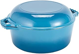 Bruntmor 2 in 1 Purple Enameled Cast Iron Induction Cookware | Double Dutch Oven & Cast Iron Skillets, | 5 QT Dutch Oven, Compatible With Induction, Electric, Gas, Stovetop & In Oven