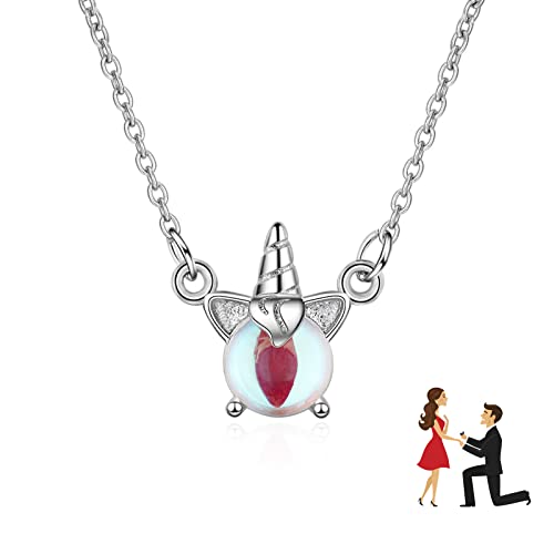 JUZICHEN Collar Unicornio Mujer, Esterlina Unicornio Collar, Collar de Piedra De Luna, Con Caja De Regalo, Collar Hipoalergénico, Regalos de Joyería para Mujer Hombre Niña Madre Cover