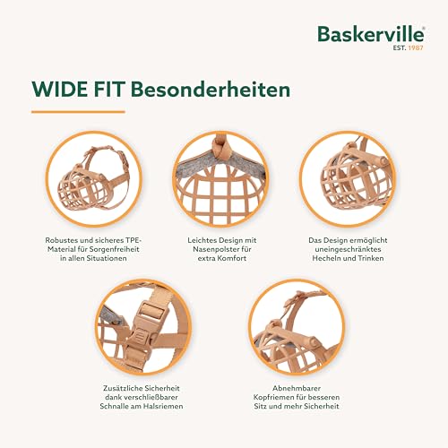 Baskerville Wide Fit Maulkorb für große Hunde mit breiter Schnauze, Boxer, Rottweiler, er können atmen, hecheln und trinken, verhindert Beißen, Trainingsmaulkorb für mittlere & große Hunde(Größe 2)