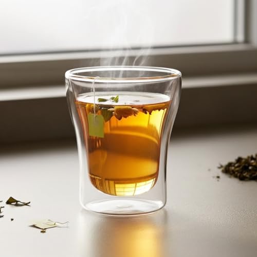 Deconox Çift Cidarlı Cam Kupa Bardak, 200ml, 250ml ve 350ml Seçenekli, Isı Yalıtımlı Borosilikat Kahve ve Çay Bardağı, El Yakmayan Modern Tasarım Double Wall Meşrubat Bardağı (1 Adet) (200ML 1 ADET)