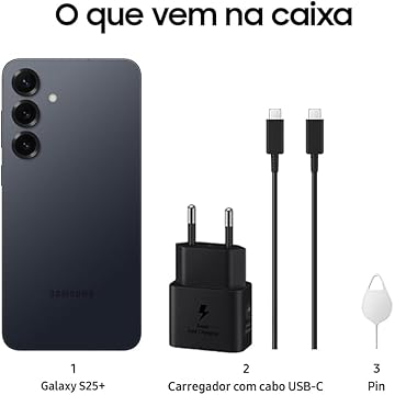 Celular Samsung Galaxy S25+ 5G, 512GB, 12GB RAM, Câmera Tripla de 50+12+10, Tela Grande de 6.7", JetBlack