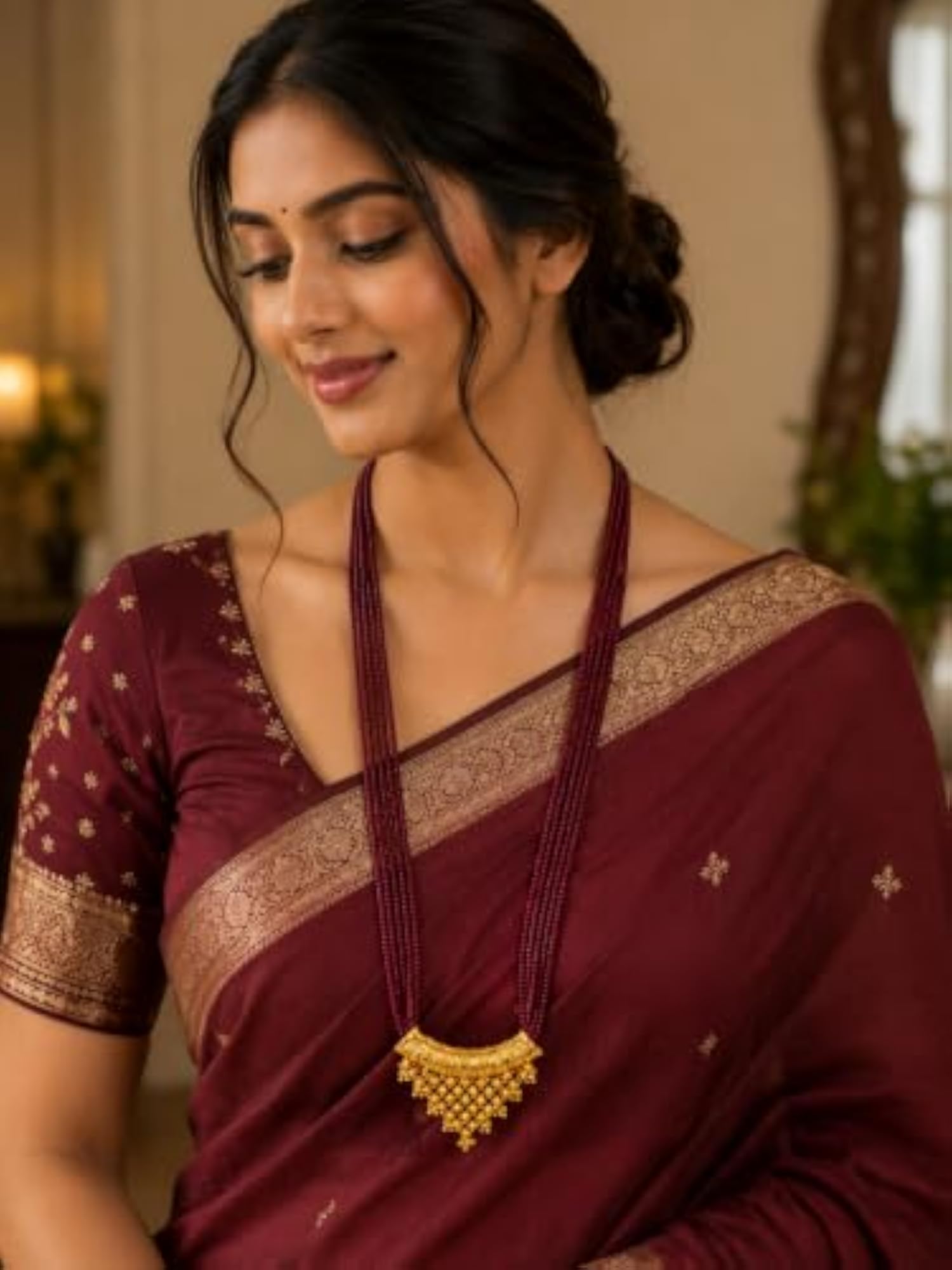 Women's Antique Gold Plated Tilhari Pote Mala Necklace