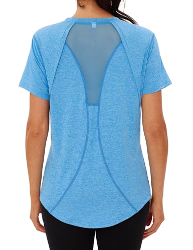 Wayleb Sport T-Shirt Damen Rundhals Sportshirt Kurzarm Activewear-T-Shirts Sommer Funktionsshirt Leichtes Atmungsaktiv Back Mesh Laufshirt Fitness Yoga Oberteile Top, Himmelblau S