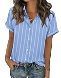 Zeagoo Short Sleeve Shirts for Women Casual Striped Button Up Blouses...