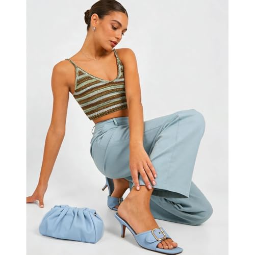 Image of Dsevht Black Kitten Heel Sandals Stiletto Low Heels Slip On Slides Mule Sandal Square Open Toe Dress Shoes for Women