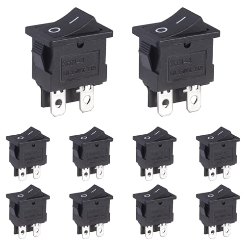 VEXUNGA Interrupteur a Bascule 6A 250VAC 10A 125VAC Interrupteurs à Bascules 2Positions 4Broches Bouton ON-OFF Commutateur Marche Arret Noir pour Voiture Auto Camion Bateau (Paquet de 10)