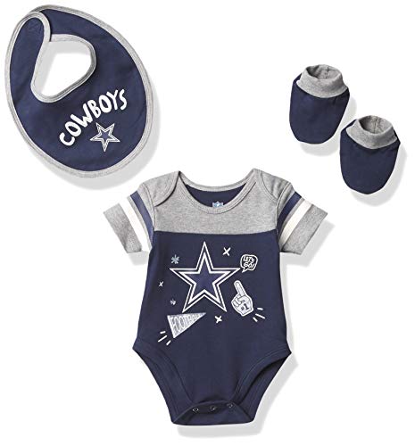 Dallas Cowboys NFL Unisex Tackle Newborn Onesie Bib And Bootie Set, Navy/Gray, 0-3 Months