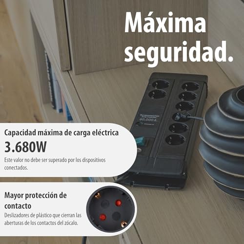 Regleta 8 tomas Brennenstuhl contra sobretensiones de 60000A e interruptor 5