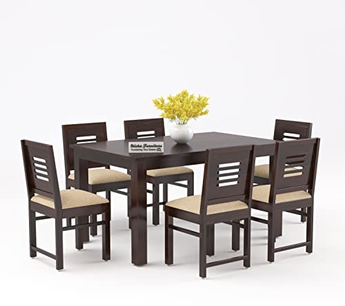 Image of Sheesham Wooden Dining Table 6 Seater Dining Set for Home & Restraunts | Solid Wooden Dining Table with 6 Chairs | Solid Wood Six Seater Dining Set (G Walnut Finish)