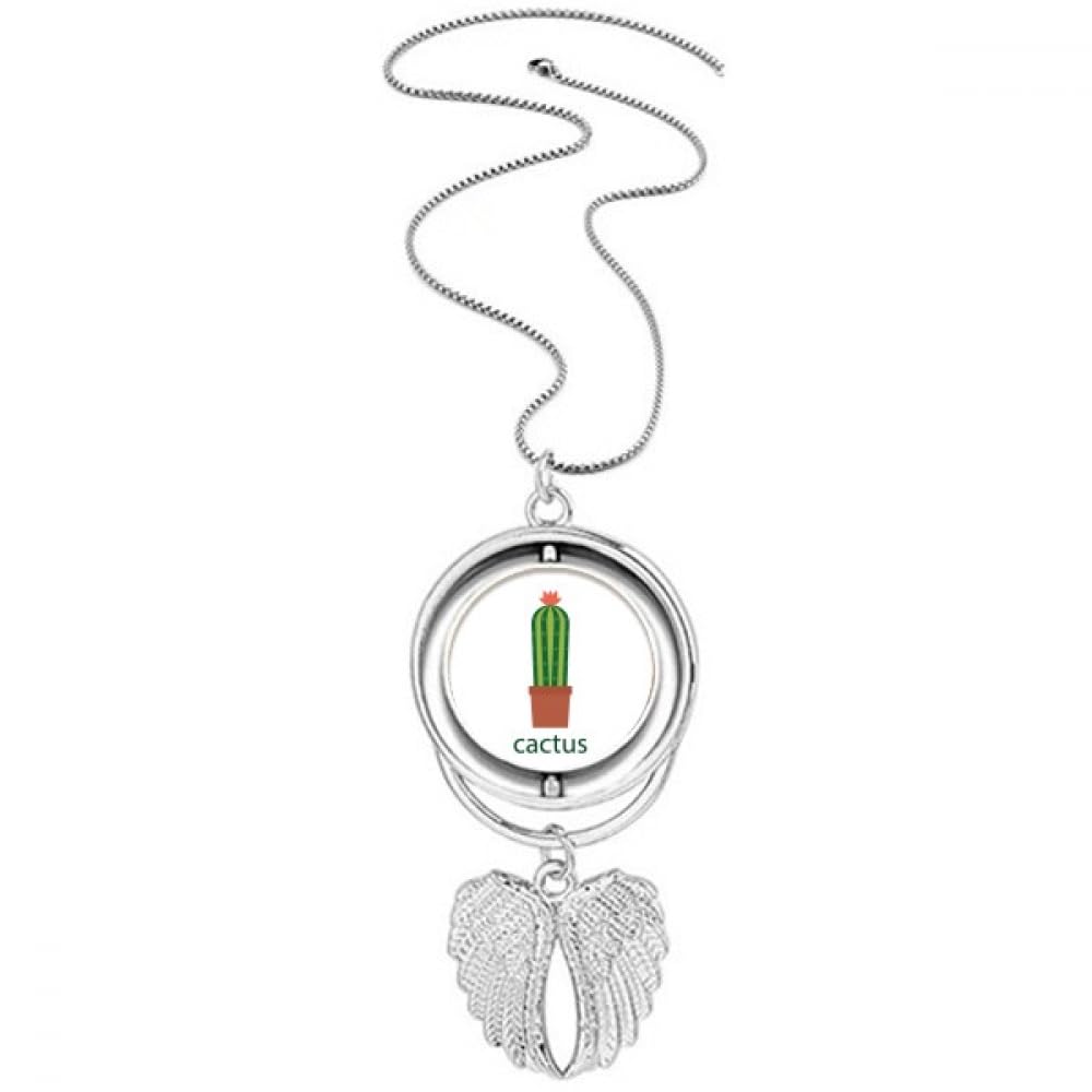 Collier pendentif ailes d'ange et cactus vert en émail fin
