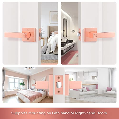 Leydebong 6 Pack Heavy Duty Privacy Door Lever Door Handle(Thumb Turn Inside Lock) For Bedroom Or Bathroom With A Polished Rose Gold Finish, Left Or Right Handing #TOP5