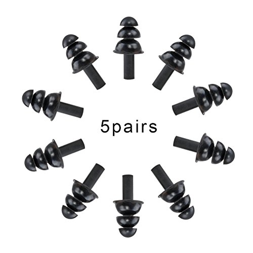 Tapones de silicona nadadores - 5 Richera pares (10 piezas) suave y Flexible tapones para los oidos para nadar o acostándote con desinteresadamente caso + llavero Richera Negro negro