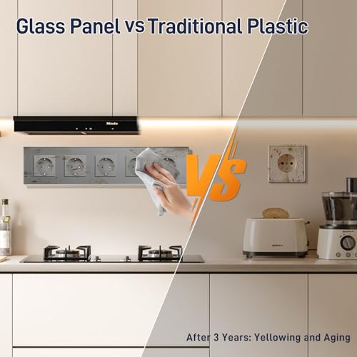 BSEED Schuko Steckdosenleiste 5 Fach - Kristall Glas Platte F&uuml;nffach Steckdose 16Amp 370mm Grau - Verl&auml;ngerungssteckdosen Mehrfachsteckdose Wandsteckdose