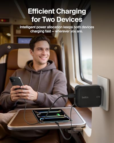 Image of Belkin 67W GaN USB C Retractable Charger Block Fast Charging for Travel