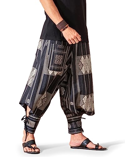 Image of The Veshti Company Cotton Baggy Pants Drop Crotch Harems for Men's Loose Boho Oversized Striped Meditation Yoga Pant with Pocket