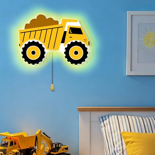Aurelema Construction Themed Night Light Wall Lamp Sleeping Nursery Lighting Cute Floating Battery Operated Hanging Lamp for Baby Boys Girls Bedroom Room Nursery Wall Decorations