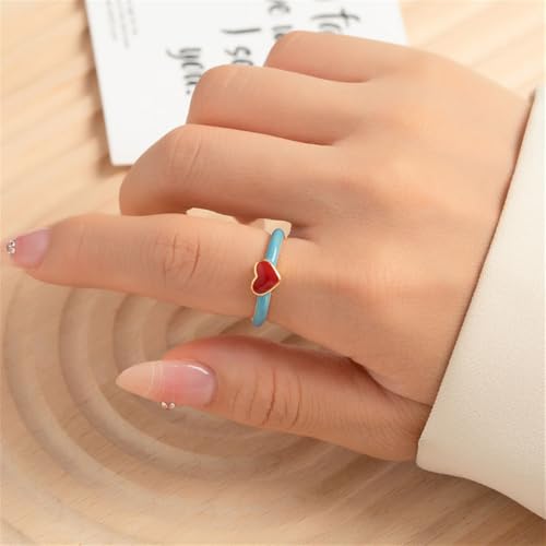 Kokoma Red Heart Open Statement Ring for Women Enamel Love Heart Stacking Ring Promise Engagement Rings Wedding Band Adjustable Finger Band2
