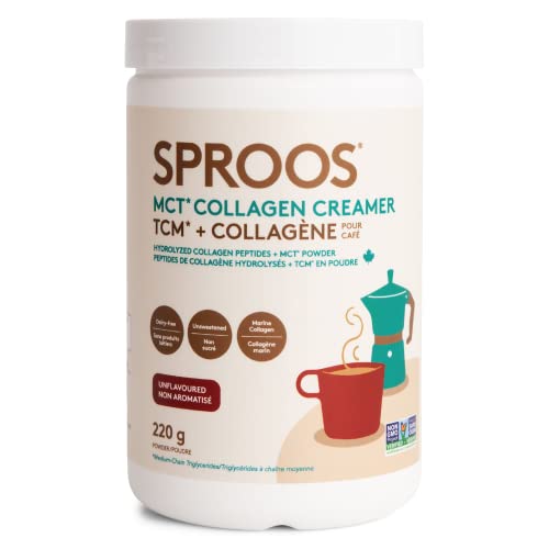 Sproos MCT Collagen Creamer | 5 G Wild-Caught Marine Collagen, 5 G MCT Powder | Dairy Free – 220g Tub
