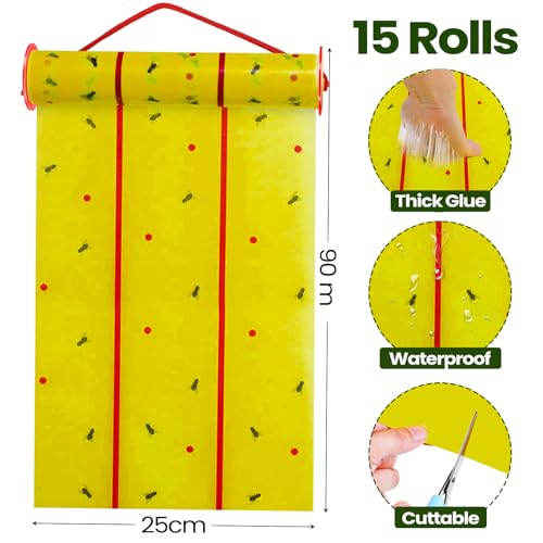 Qualirey Giant Sticky Fly Traps,30 Feet Fly Strips for Indoor Outdoor Hanging Flying Tapes Non Toxic Ribbon Fruit Gnat Killer for Mosquito Plants House Horse Stable (Fluorescent Green,10 Pcs)