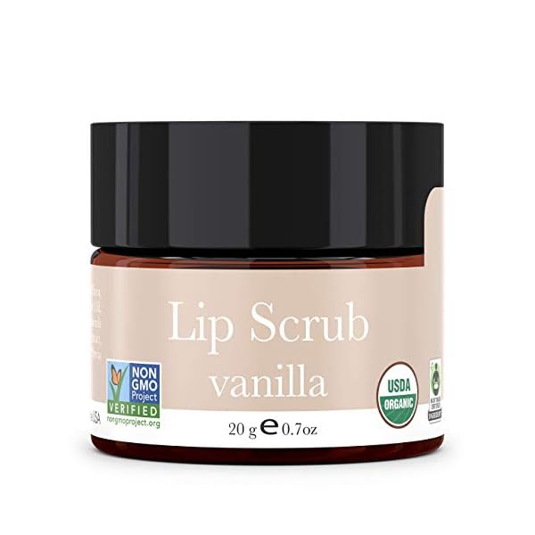USDA Organic Lip Scrub Vanilla - USA Made All Natural Lip Exfoliator, Moisturizing Scrub for Dry Lips, Lip Scrubber Exfoliator & Sugar Scrub for Smooth Lips, Small Beauty Gifts