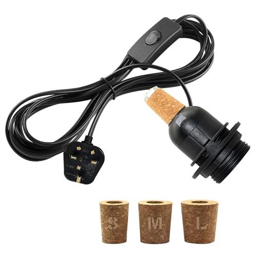 Bottle Lamp Kit Do It Yourself, 240CM Cable, E27 Bottle Lamp Adaptor Kit, Including 3 Sizes of Stoppers, Table Lamp Fittings for Bottles, DIY Lamps Making Kits for Different Bottles, Black
