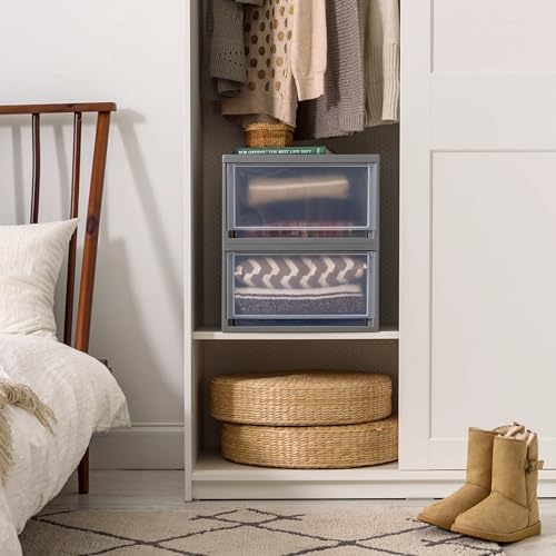 Under Bed Storage Drawers, 30 Qt Large Plastic Bins, Clear with Gray Frame, Stackable Modular Design, 19.18 x 15.75 x 9.87 Inches, 2 Pack - Image 3