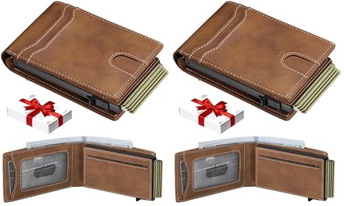Image of furid Card Wallet For Men Slim: Smart Rfid Minimalist Front Pocket Pop Up Wallet with ID Window - Gifts for Husband Father at Birthday Anniversary (Pack of 2)