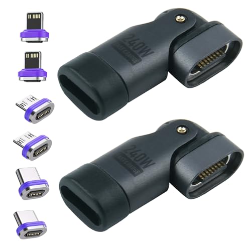 XXHUO 240w Usb C Magnetic Adapter, 16pin Type C Magnetic Charger 2 Pack 180° Rotatable Fast Charging Multi Charger 48v/5a Compatible for S24 S23 A54,Phone 14 15 16 Pro Max,Pad 10 11
