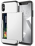 SAMONPOW iPhone X Case, iPhone 10 Case,Hybrid iPhone X Wallet Case Card Holder Shell Heavy Duty Protection Shockproof Defender Anti-Scratch Soft Rubber Bumper Cover Case for iPhone X - Silver