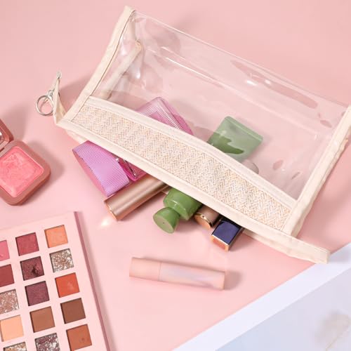 8 Packs Boho Clear Makeup Bags Cosmetic Beach Bags with Zipper Small Toiletry Bag Waterproof Pouches for Travel Makeup Bags PVC Zipper Organizer Pouch for Women Girls(2 Sizes)3