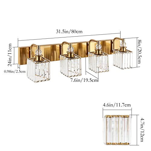 Ralbay Crystal Vanity Lights 4-Lights 31.5''Gold Bathroom Lighting Fixtures Over Mirror Modern Crystal Gold Bathroom Vanity Lights by Ralbay - Image 5