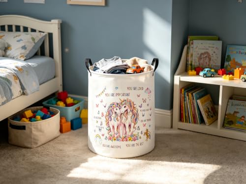 Image of Baby Laundry Hamper kids laundry Basket Waterproof Laundry Bag for Bedroom Clothes Organizer Room Decor(Butterfly Unicorn)